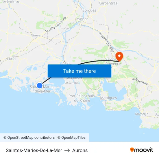 Saintes-Maries-De-La-Mer to Aurons map