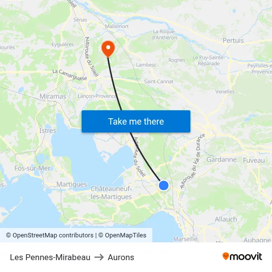 Les Pennes-Mirabeau to Aurons map