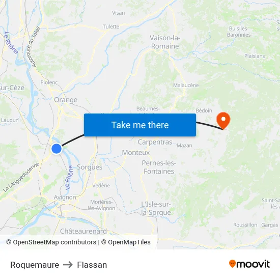 Roquemaure to Flassan map