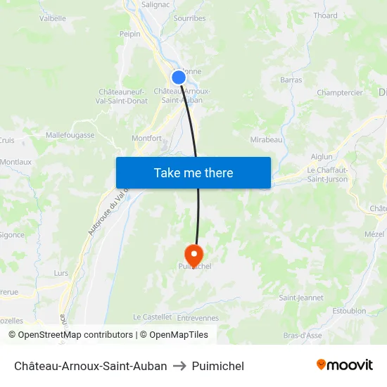 Château-Arnoux-Saint-Auban to Puimichel map