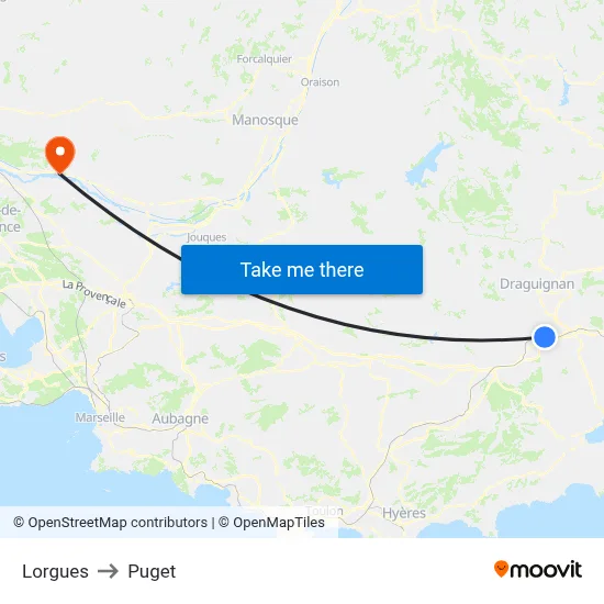 Lorgues to Puget map