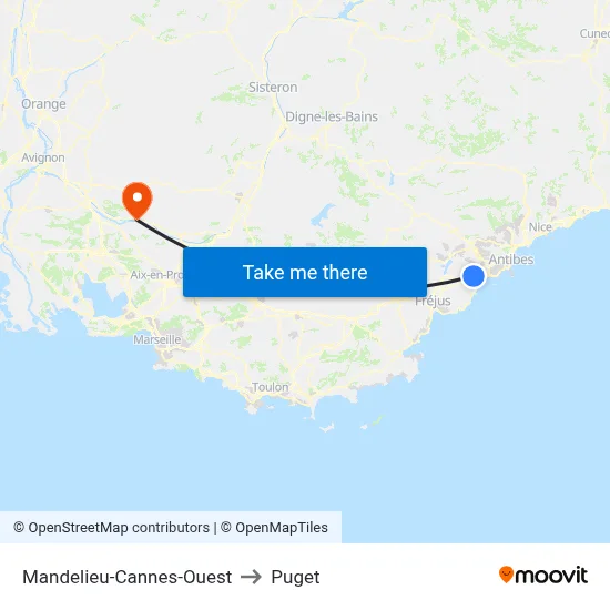 Mandelieu-Cannes-Ouest to Puget map