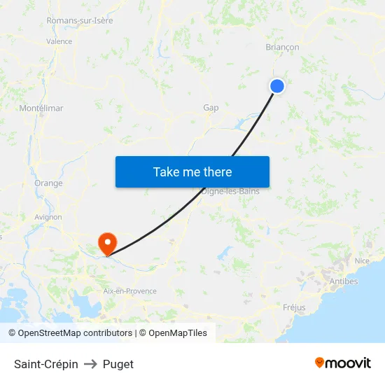 Saint-Crépin to Puget map