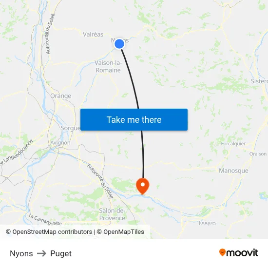 Nyons to Puget map