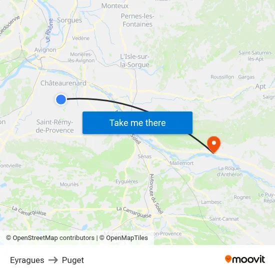 Eyragues to Puget map