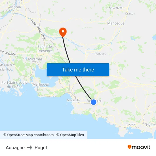Aubagne to Puget map