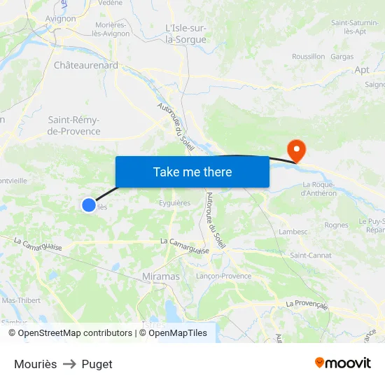 Mouriès to Puget map