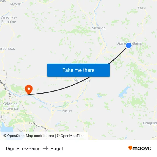 Digne-Les-Bains to Puget map