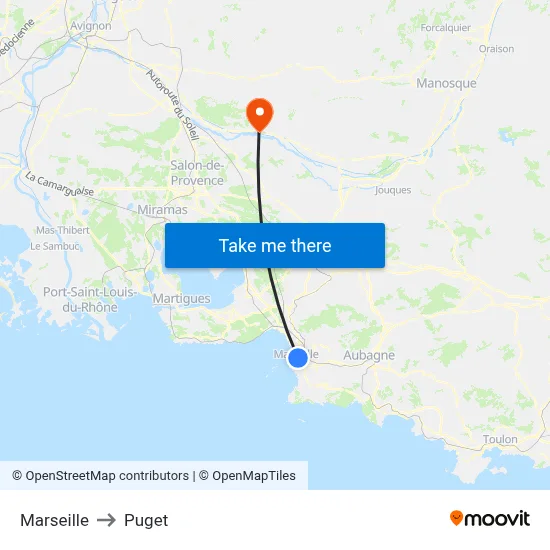 Marseille to Puget map