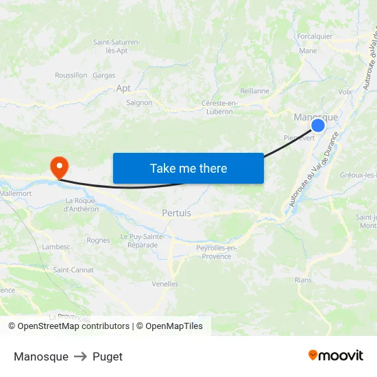 Manosque to Puget map