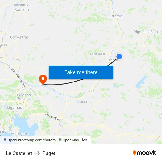 Le Castellet to Puget map