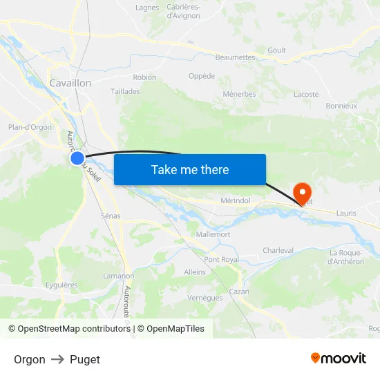 Orgon to Puget map