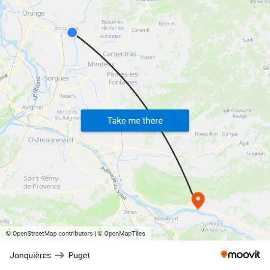 Jonquières to Puget map