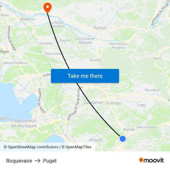 Roquevaire to Puget map