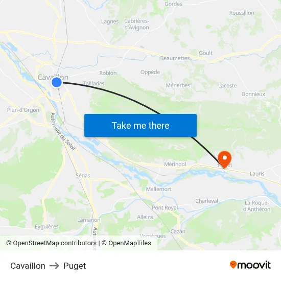 Cavaillon to Puget map