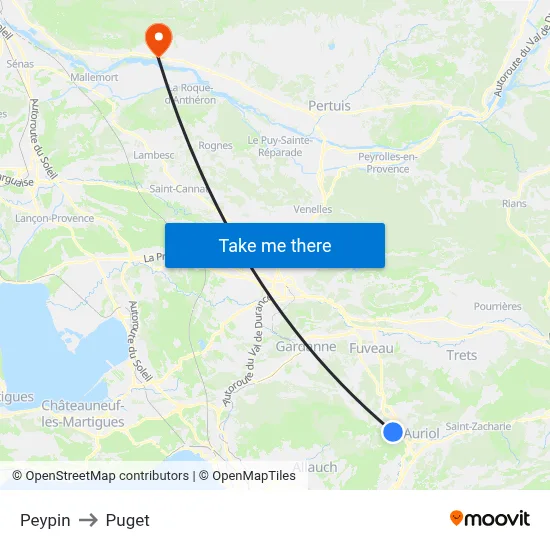 Peypin to Puget map