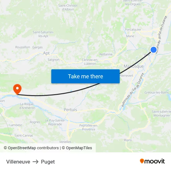 Villeneuve to Puget map