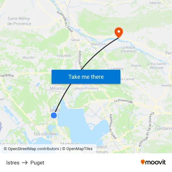 Istres to Puget map