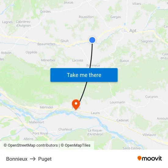 Bonnieux to Puget map