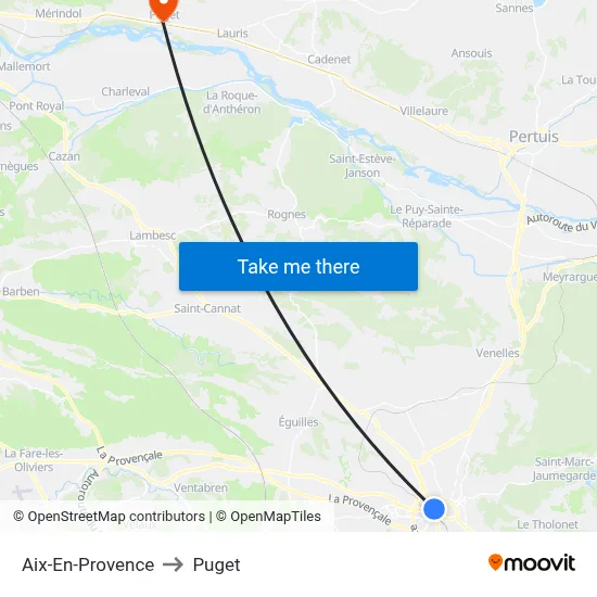Aix-En-Provence to Puget map