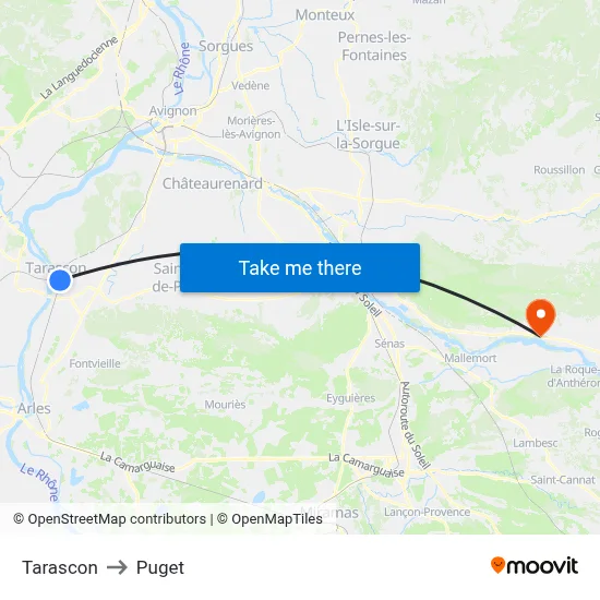 Tarascon to Puget map