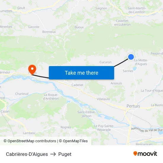 Cabrières-D'Aigues to Puget map