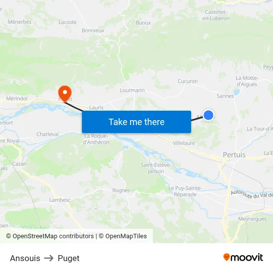 Ansouis to Puget map