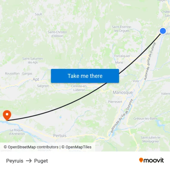 Peyruis to Puget map