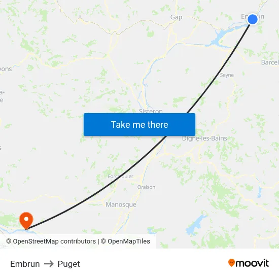Embrun to Puget map