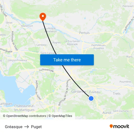 Gréasque to Puget map