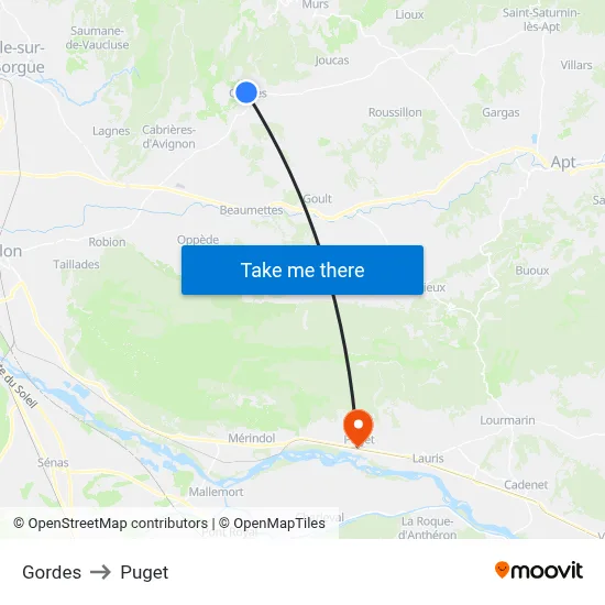 Gordes to Puget map