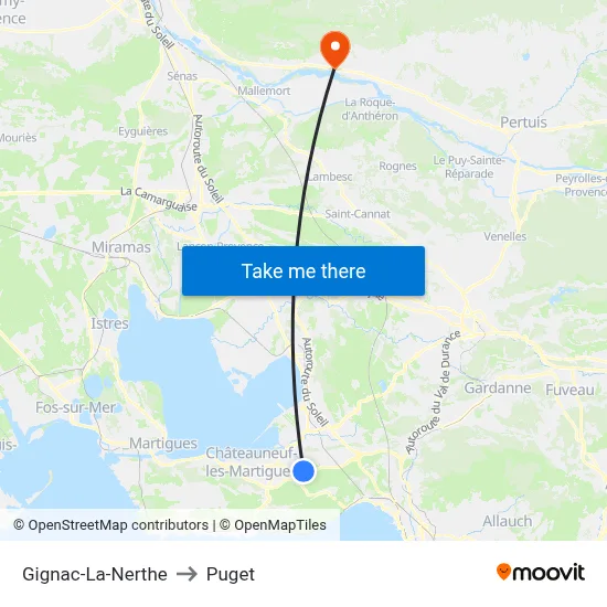 Gignac-La-Nerthe to Puget map