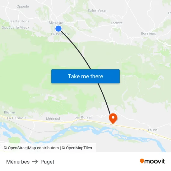 Ménerbes to Puget map