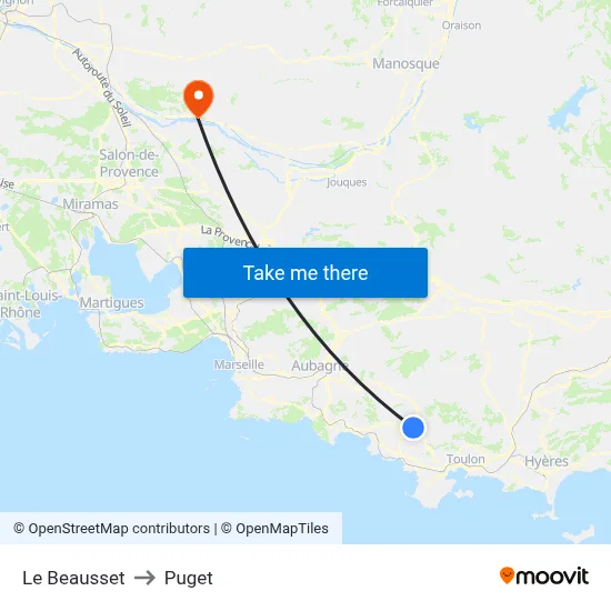 Le Beausset to Puget map