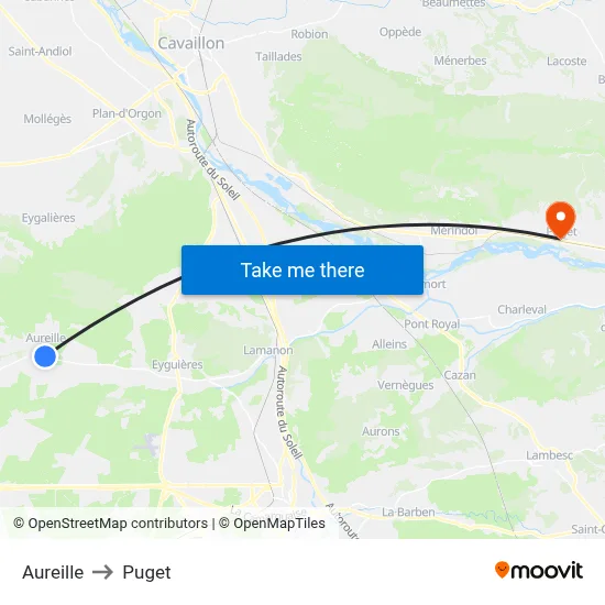 Aureille to Puget map