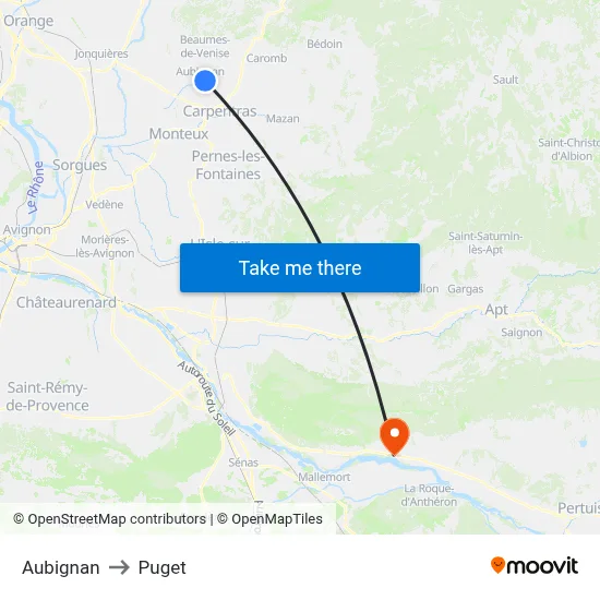 Aubignan to Puget map