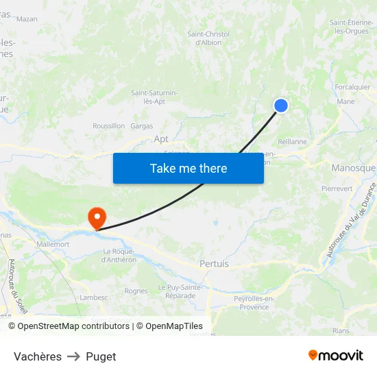 Vachères to Puget map