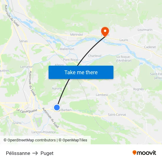 Pélissanne to Puget map