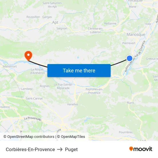 Corbières-En-Provence to Puget map