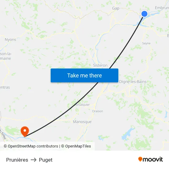 Prunières to Puget map