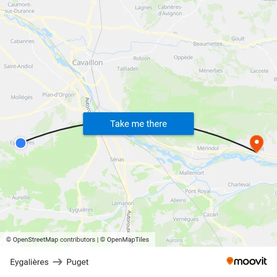Eygalières to Puget map