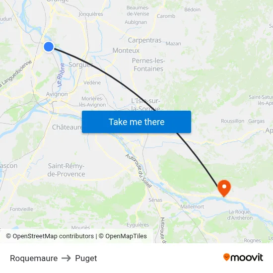 Roquemaure to Puget map