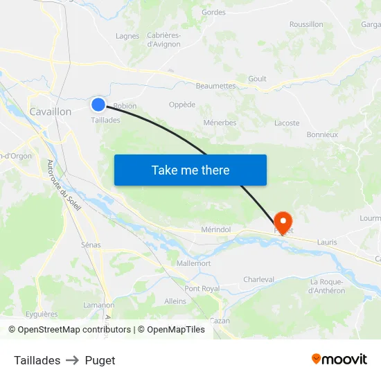 Taillades to Puget map