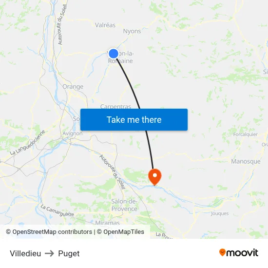 Villedieu to Puget map