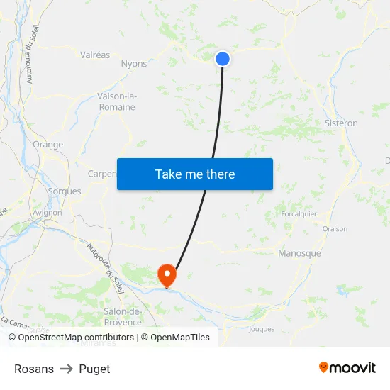 Rosans to Puget map