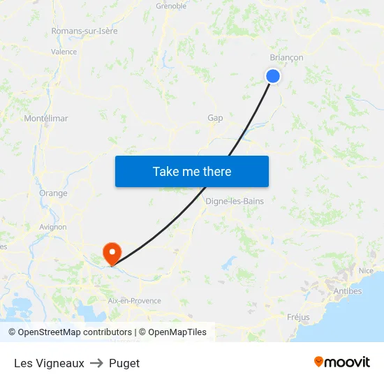 Les Vigneaux to Puget map