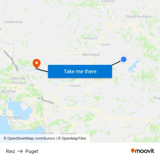 Riez to Puget map