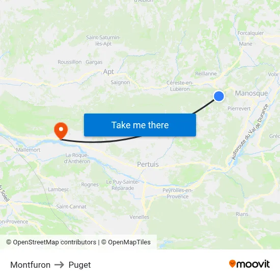 Montfuron to Puget map