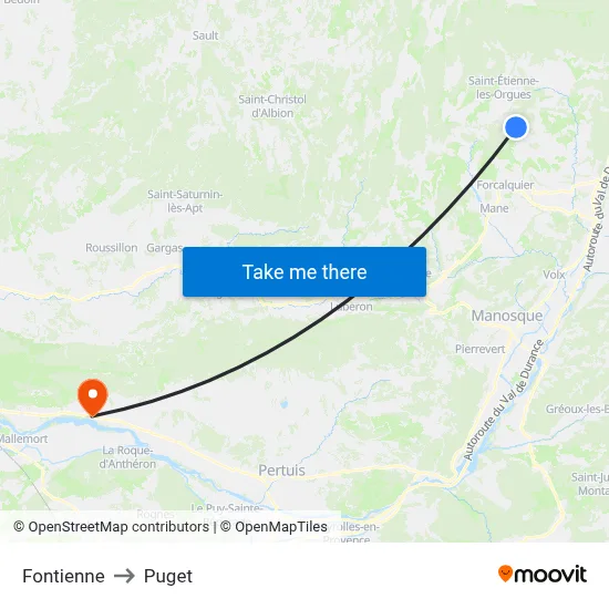 Fontienne to Puget map