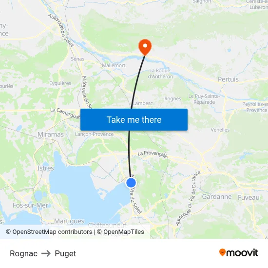 Rognac to Puget map